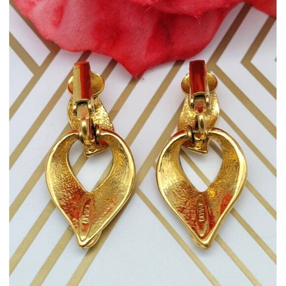 Avon Door Knocker Gold Tone Dangle Clip On Earrings Dangle Drop 1.5" - Picture 4 of 12